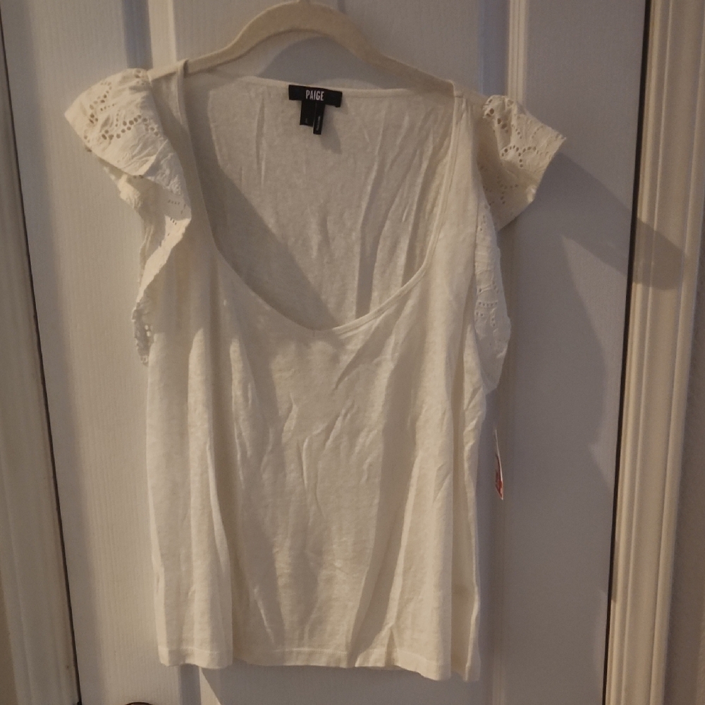 PAIGE Women's Cream/White Lace Sleeve Blouse